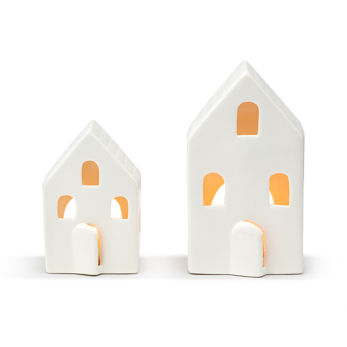 White Ceramic House Candleholders