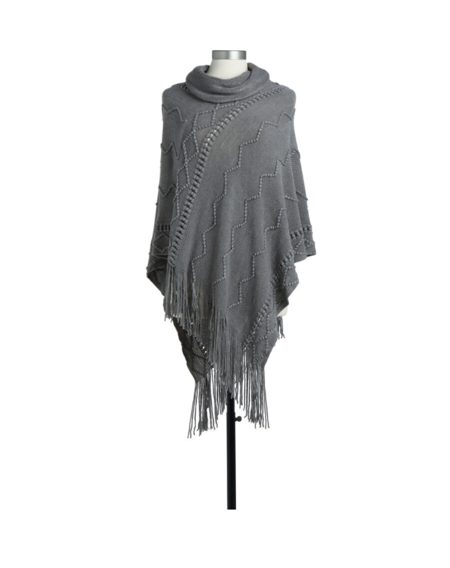 Textured Cowl Neck Poncho